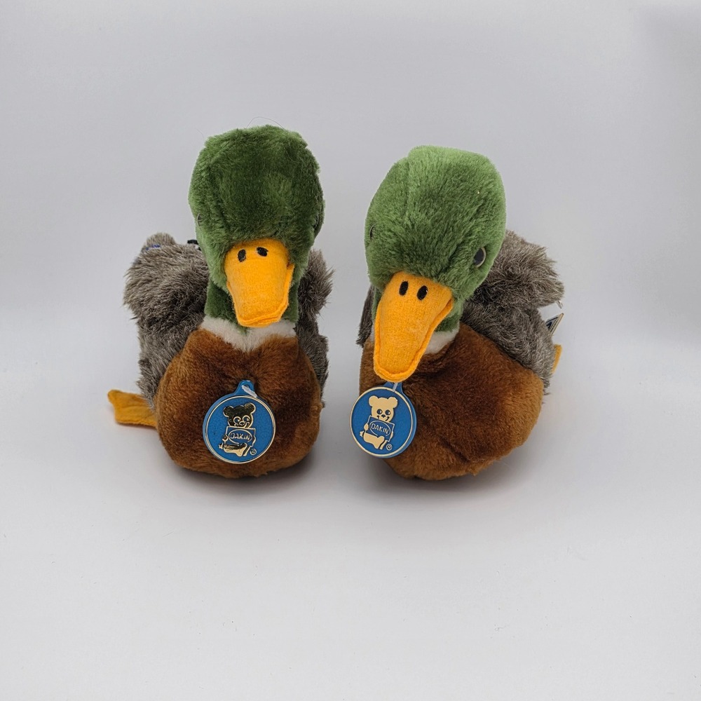 Dakin Mallard Duck Plush Set 2 1982 Vintage Green Bird Collectible Retro Kitsch